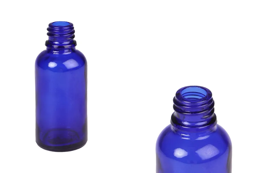 Plava staklena bočica za etarska ulja 30mL, sa grlom PP18 - bez zatvarača-slika_proizvoda