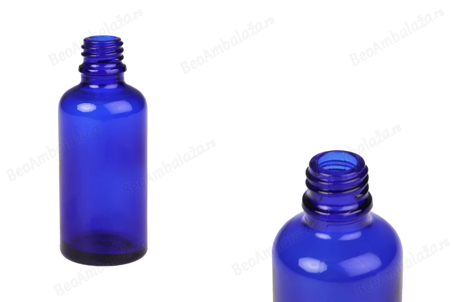 Plava staklena bočica za etarska ulja 50mL, sa grlom PP18 - bez zatvarača-slika_proizvoda