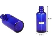 Plava staklena bočica za etarska ulja 50mL, sa grlom PP18 - bez zatvarača-dimenzije_slike