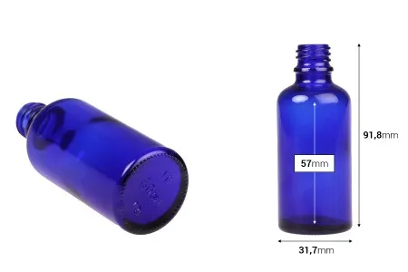 Plava staklena bočica za etarska ulja 50mL, sa grlom PP18 - bez zatvarača-2