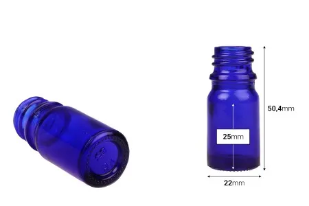 Plava staklena bočica za etarska ulja 5mL, sa grlom PP18 - bez zatvarača-2