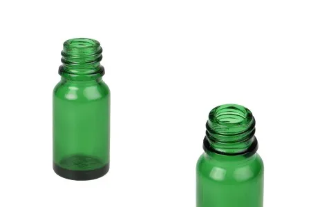 Staklena bočica 10mL za etarska ulja u zelenoj boji, sa grlom PP18-1