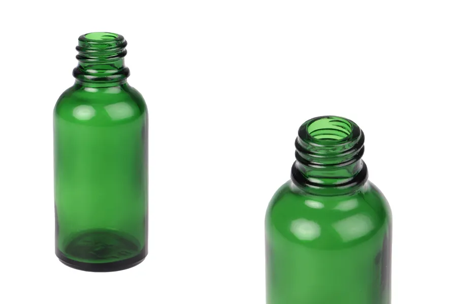 Zelena staklena bočica za etarska ulja 30mL, sa grlom PP18 - bez zatvarača-slika_proizvoda