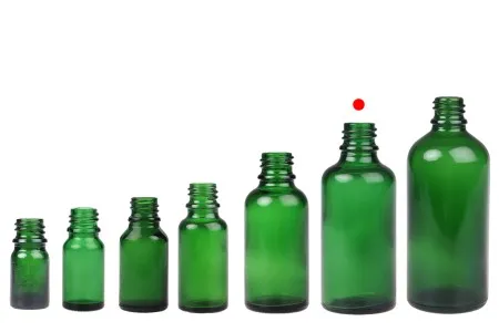 Zelena staklena bočica za etarska ulja 50mL, sa grlom PP18 - bez zatvarača-9