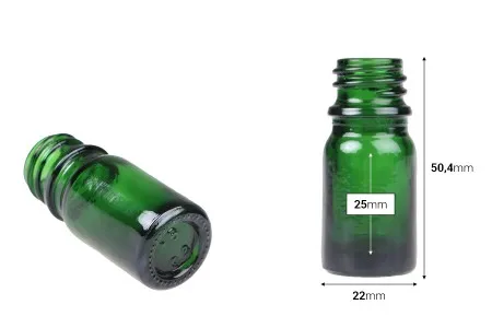 Zelena staklena bočica za etarska ulja 5mL, sa grlom PP18 - bez zatvarača-2