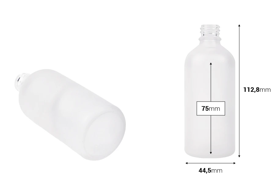 Providna staklena bočica od peskiranog stakla za etarska ulja 100mL, sa grlom PP18 - bez zatvarača