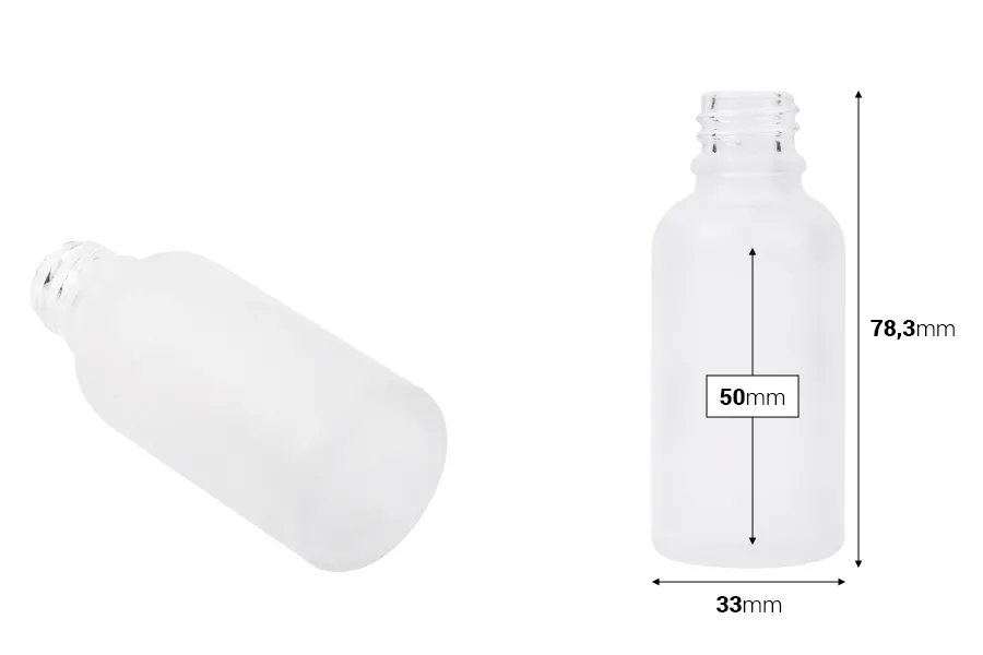 Providna staklena bočica od peskiranog stakla za etarska ulja 30mL, sa grlom PP18 - bez zatvarača
