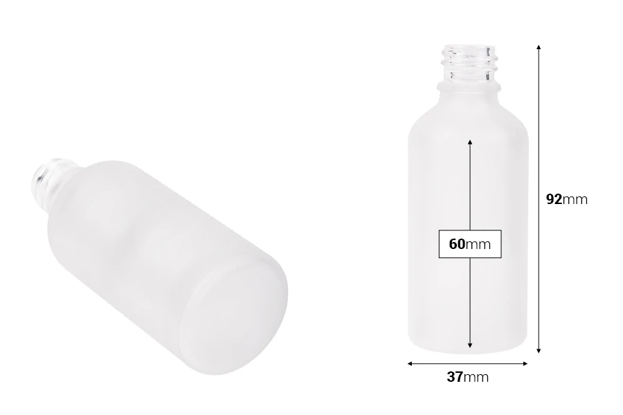 Providna staklena bočica od peskiranog stakla za etarska ulja 50mL, sa grlom PP18 - bez zatvarača-dimenzije_slike