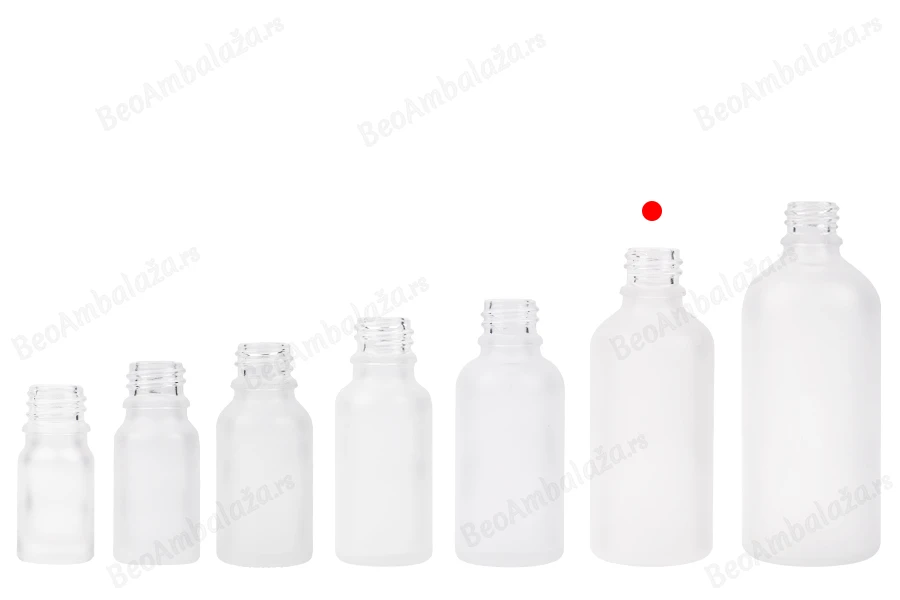 Providna staklena bočica od peskiranog stakla za etarska ulja 50mL, sa grlom PP18 - bez zatvarača-grupa_slika