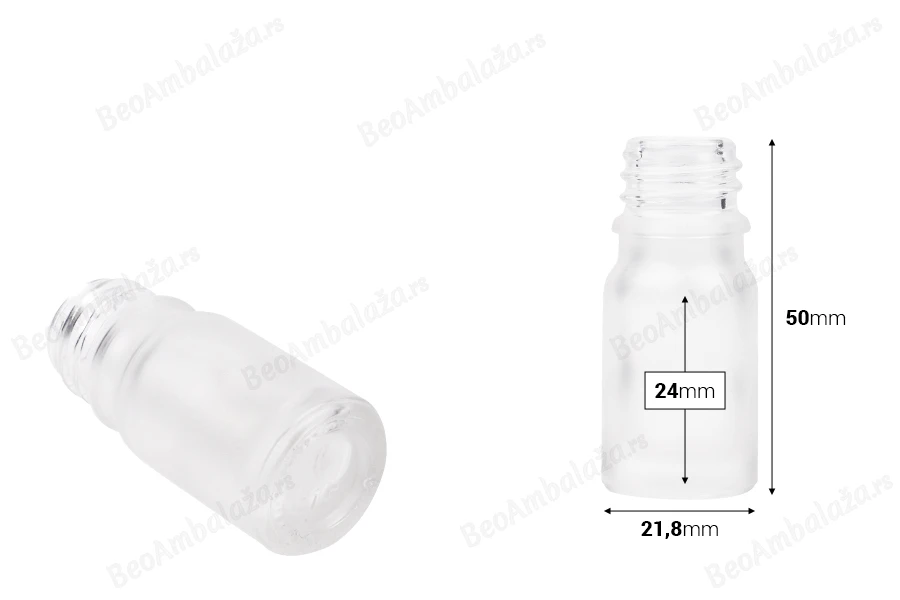Providna staklena bočica od peskiranog stakla za etarska ulja 5mL, sa grlom PP18 - bez zatvarača-dimenzije_slike