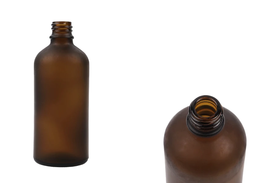 Braon staklena bočica od peskiranog stakla za etarska ulja 100mL, sa grlom PP18 - bez zatvarača-slika_proizvoda