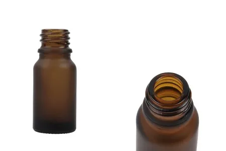 Braon staklena bočica od peskiranog stakla za etarska ulja 10mL, sa grlom PP18 - bez zatvarača-1