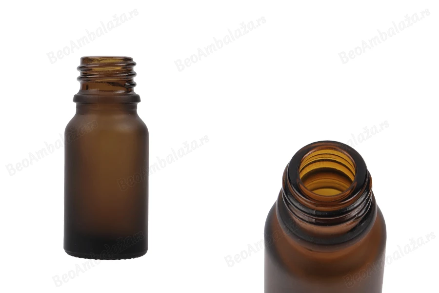 Braon staklena bočica od peskiranog stakla za etarska ulja 10mL, sa grlom PP18 - bez zatvarača-slika_proizvoda