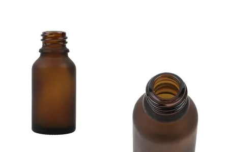 Braon staklena bočica od peskiranog stakla za etarska ulja 15mL, sa grlom PP18 - bez zatvarača-1