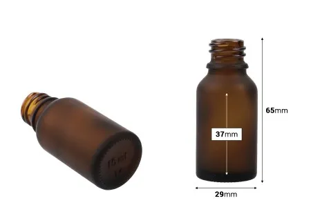 Braon staklena bočica od peskiranog stakla za etarska ulja 15mL, sa grlom PP18 - bez zatvarača-2