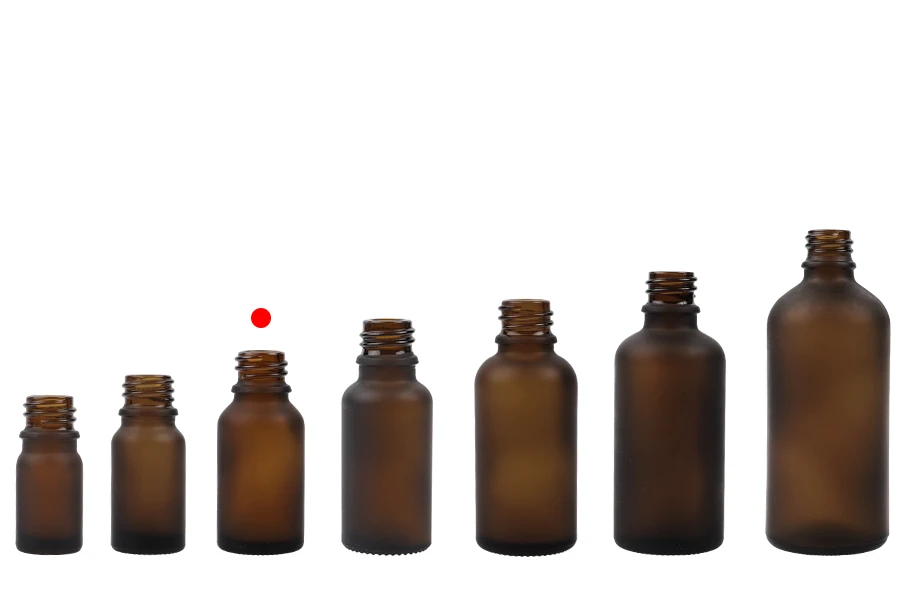 Braon staklena bočica od peskiranog stakla za etarska ulja 15mL, sa grlom PP18 - bez zatvarača Braon staklena bočica od peskiranog stakla za etarska ulja 15mL, sa grlom PP18 - bez zatvarača