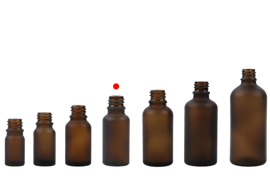 Braon staklena bočica od peskiranog stakla za etarska ulja 20mL, sa grlom PP18 - bez zatvarača Braon staklena bočica od peskiranog stakla za etarska ulja 20mL, sa grlom PP18 - bez zatvarača