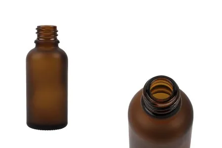 Braon staklena bočica od peskiranog stakla za etarska ulja 30mL, sa grlom PP18 - bez zatvarača-1