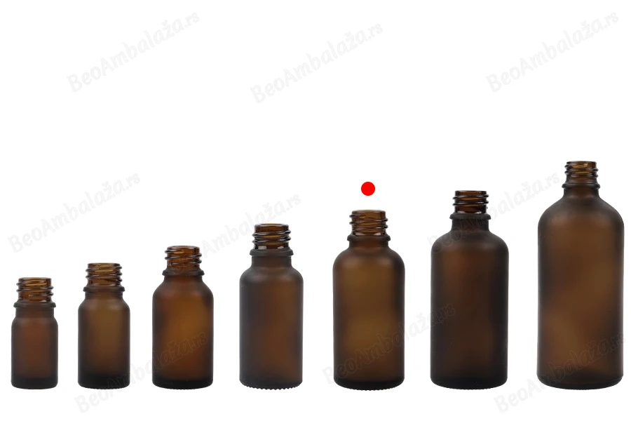 Braon staklena bočica od peskiranog stakla za etarska ulja 30mL, sa grlom PP18 - bez zatvarača-grupa_slika