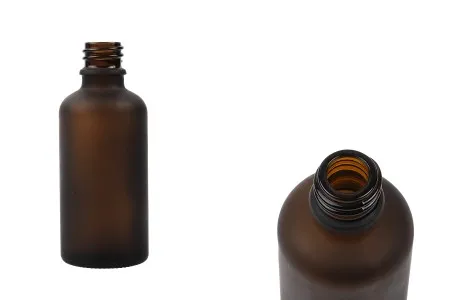 Braon staklena bočica od peskiranog stakla za etarska ulja 50mL, sa grlom PP18 - bez zatvarača-1