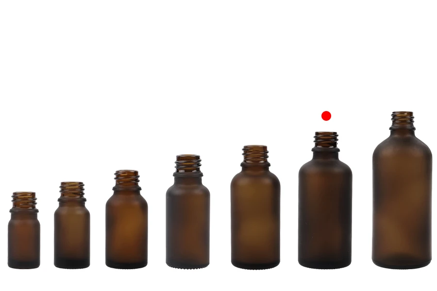 Braon staklena bočica od peskiranog stakla za etarska ulja 50mL, sa grlom PP18 - bez zatvarača-grupa_slika
