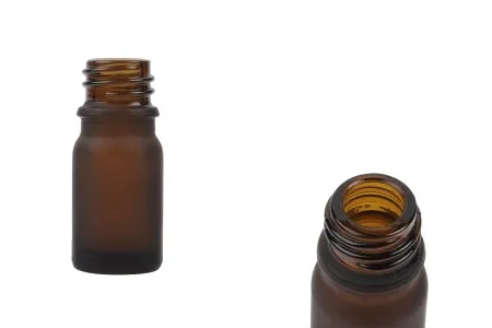 Braon staklena bočica od peskiranog stakla za etarska ulja 5mL, sa grlom PP18 - bez zatvarača-1
