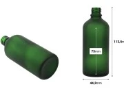 Zelena staklena bočica od peskiranog stakla za etarska ulja 100mL, sa grlom PP18 - bez zatvarača-dimenzije_slike