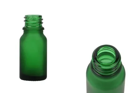 Zelena staklena bočica od peskiranog stakla za etarska ulja 10mL, sa grlom PP18 - bez zatvarača-1