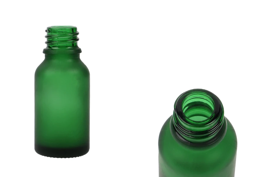 Zelena staklena bočica od peskiranog stakla za etarska ulja 15mL, sa grlom PP18 - bez zatvarača Zelena staklena bočica od peskiranog stakla za etarska ulja 15mL, sa grlom PP18 - bez zatvarača-slika_proizvoda