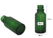Zelena staklena bočica od peskiranog stakla za etarska ulja 20mL, sa grlom PP18 - bez zatvarača Zelena staklena bočica od peskiranog stakla za etarska ulja 20mL, sa grlom PP18 - bez zatvarača