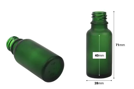 Zelena staklena bočica od peskiranog stakla za etarska ulja 20mL, sa grlom PP18 - bez zatvarača-2