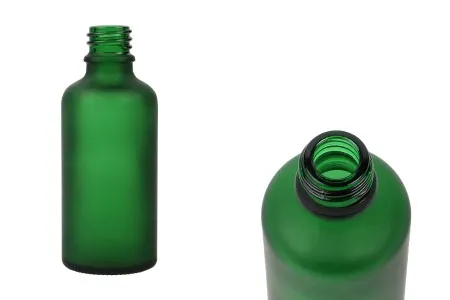 Zelena staklena bočica od peskiranog stakla za etarska ulja 50mL, sa grlom PP18 - bez zatvarača-1