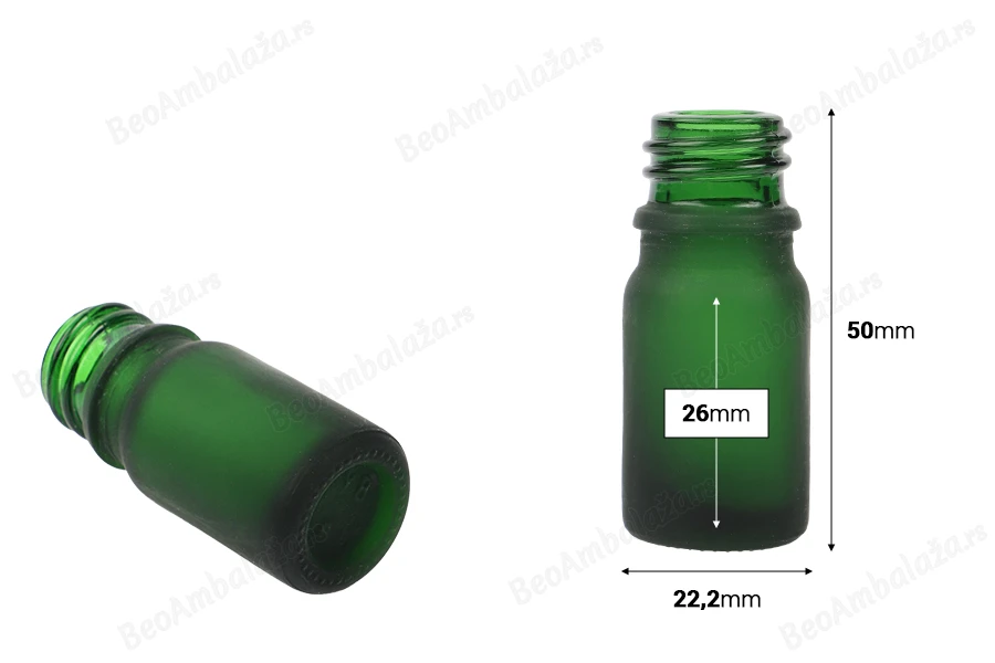 Zelena staklena bočica od peskiranog stakla za etarska ulja 5mL, sa grlom PP18 - bez zatvarača-dimenzije_slike
