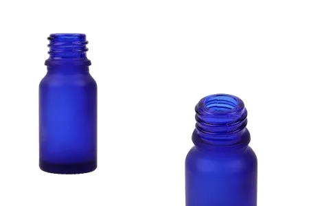 Plava staklena bočica od peskiranog stakla za etarska ulja 10mL, sa grlom PP18 - bez zatvarača-1