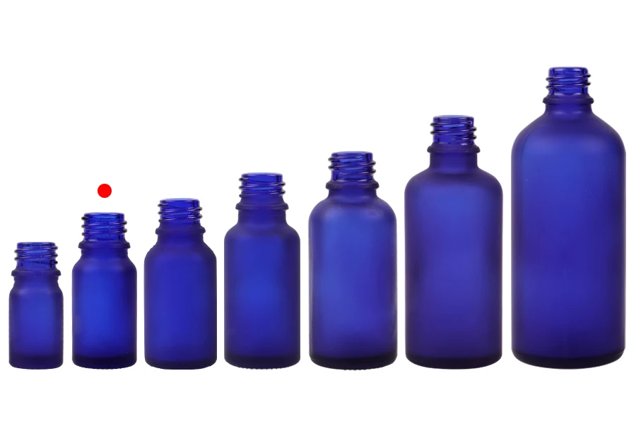 Plava staklena bočica od peskiranog stakla za etarska ulja 10mL, sa grlom PP18 - bez zatvarača Plava staklena bočica od peskiranog stakla za etarska ulja 10mL, sa grlom PP18 - bez zatvarača-grupa_slika