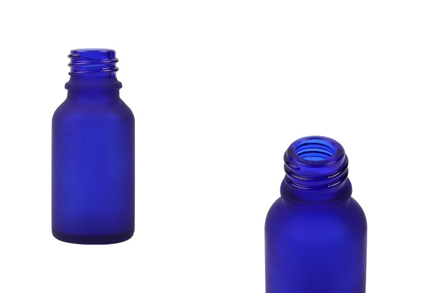 Plava staklena bočica od peskiranog stakla za etarska ulja 15mL, sa grlom PP18 - bez zatvarača-slika_proizvoda