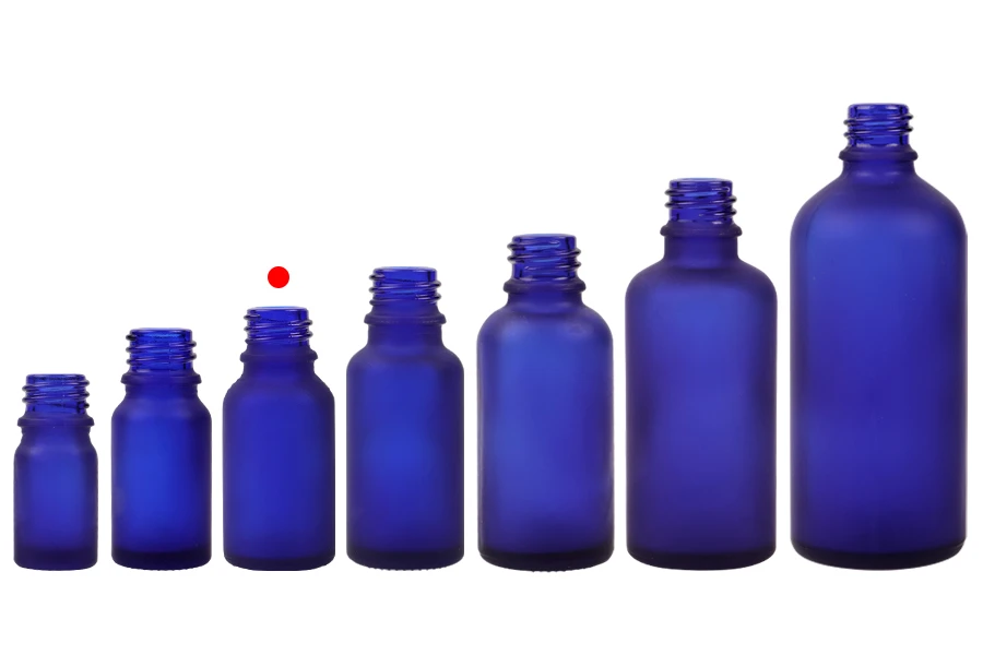 Plava staklena bočica od peskiranog stakla za etarska ulja 15mL, sa grlom PP18 - bez zatvarača-grupa_slika