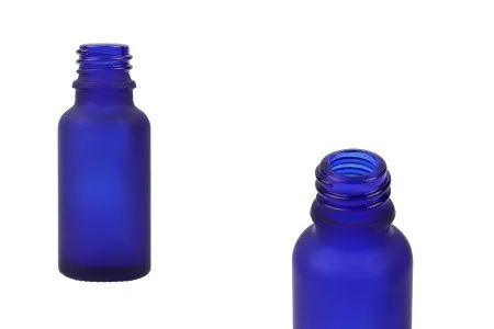 Plava staklena bočica od peskiranog stakla za etarska ulja 20mL, sa grlom PP18 - bez zatvarača-1