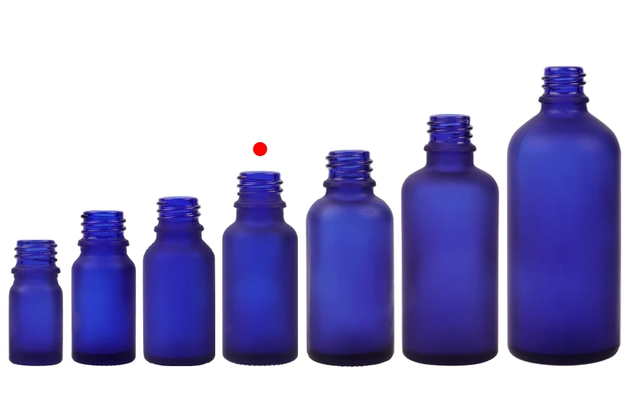 Plava staklena bočica od peskiranog stakla za etarska ulja 20mL, sa grlom PP18 - bez zatvarača-grupa_slika