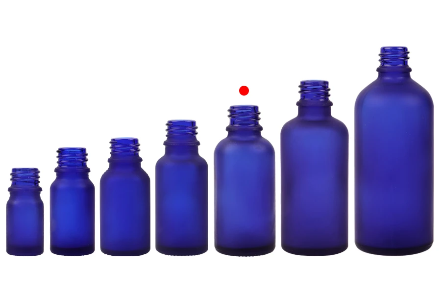 Plava staklena bočica od peskiranog stakla za etarska ulja 30mL, sa grlom PP18 - bez zatvarača Plava staklena bočica od peskiranog stakla za etarska ulja 30mL, sa grlom PP18 - bez zatvarača-grupa_slika