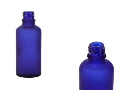 Plava staklena bočica od peskiranog stakla za etarska ulja 50mL, sa grlom PP18 - bez zatvarača-1
