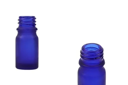 Plava staklena bočica od peskiranog stakla za etarska ulja 5mL, sa grlom PP18 - bez zatvarača-1