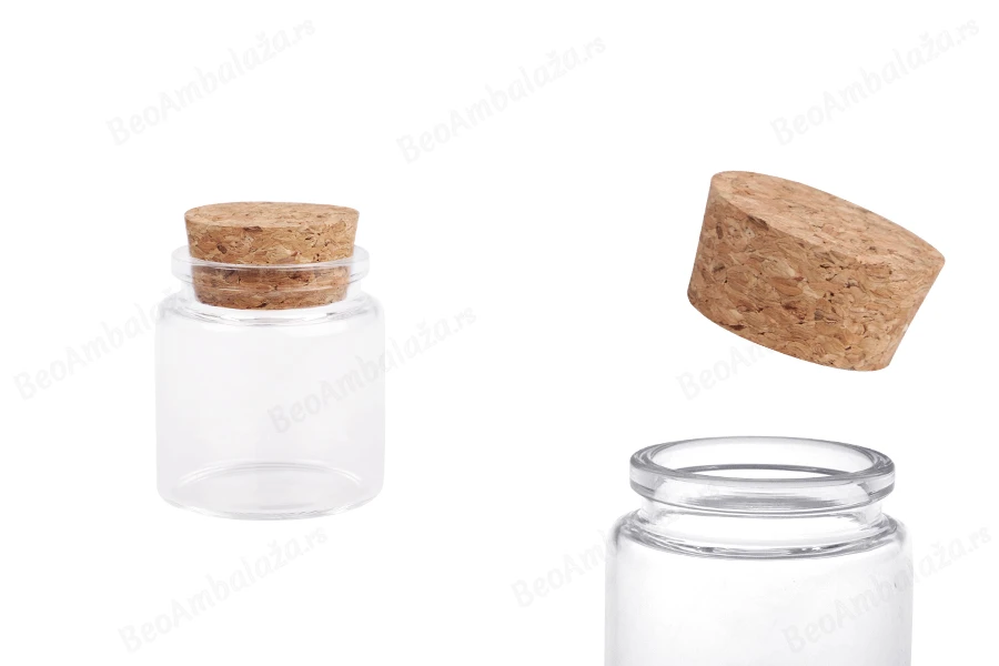 Staklena flašica sa plutanim čepom za poklončiće 50mL, 47x50 mm - 12 kom-slika_proizvoda