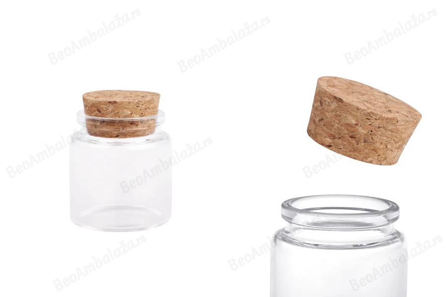 Staklena flašica sa plutanim čepom za poklončiće 50mL, 47x50 mm - 12 kom-slika_proizvoda