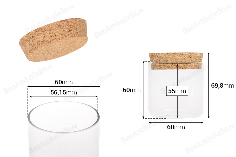 Tegla za sveću 120mL, bez navoja sa plutanim čepom-dimenzije_slike