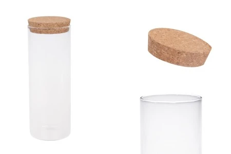 Staklena providna tegla 360mL za sveće, bez navoja sa plutanim čepom-1