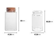 Staklena bočica 100mL širokog grla 47x85 sa konusnim plutanim čepom - 6 kom-dimenzije_slike
