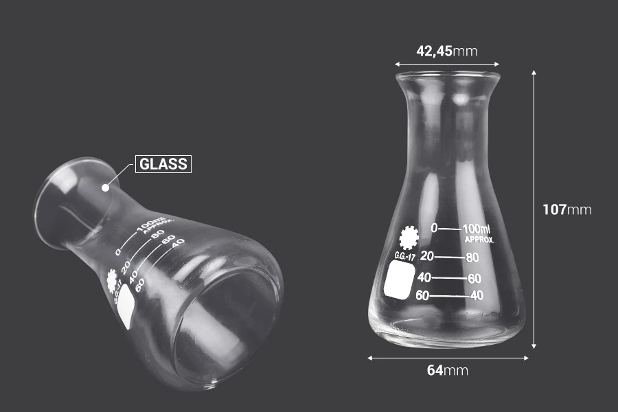 Erlenmajer staklena posuda (Erlenmeyer) 100ml-dimenzije_slike