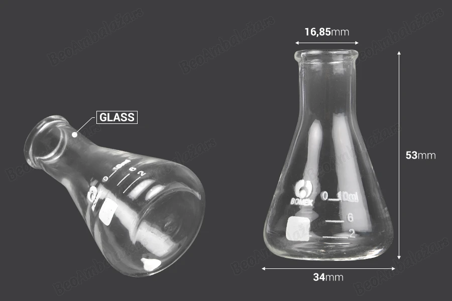 Staklena posuda (Erlenmeyer) 10 ml sa mernim oznakama-dimenzije_slike