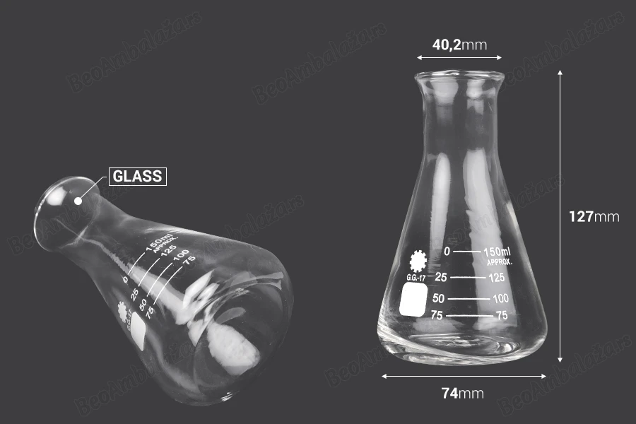 Staklena posuda (Erlenmeier) 150ml-dimenzije_slike